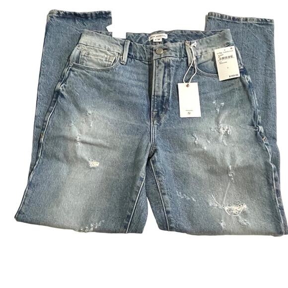 Good American Jeans Women's 2 NWT Classic Hi-Rise Distressed Medium Wash - Picture 1 of 9